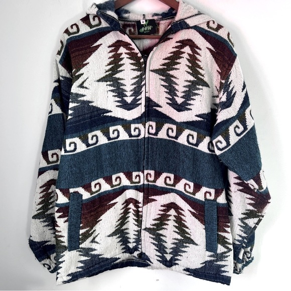 Vintage CCH Import Hoodie Full Zip Wool Aztec Southwest Jacket Mens Size Medium
